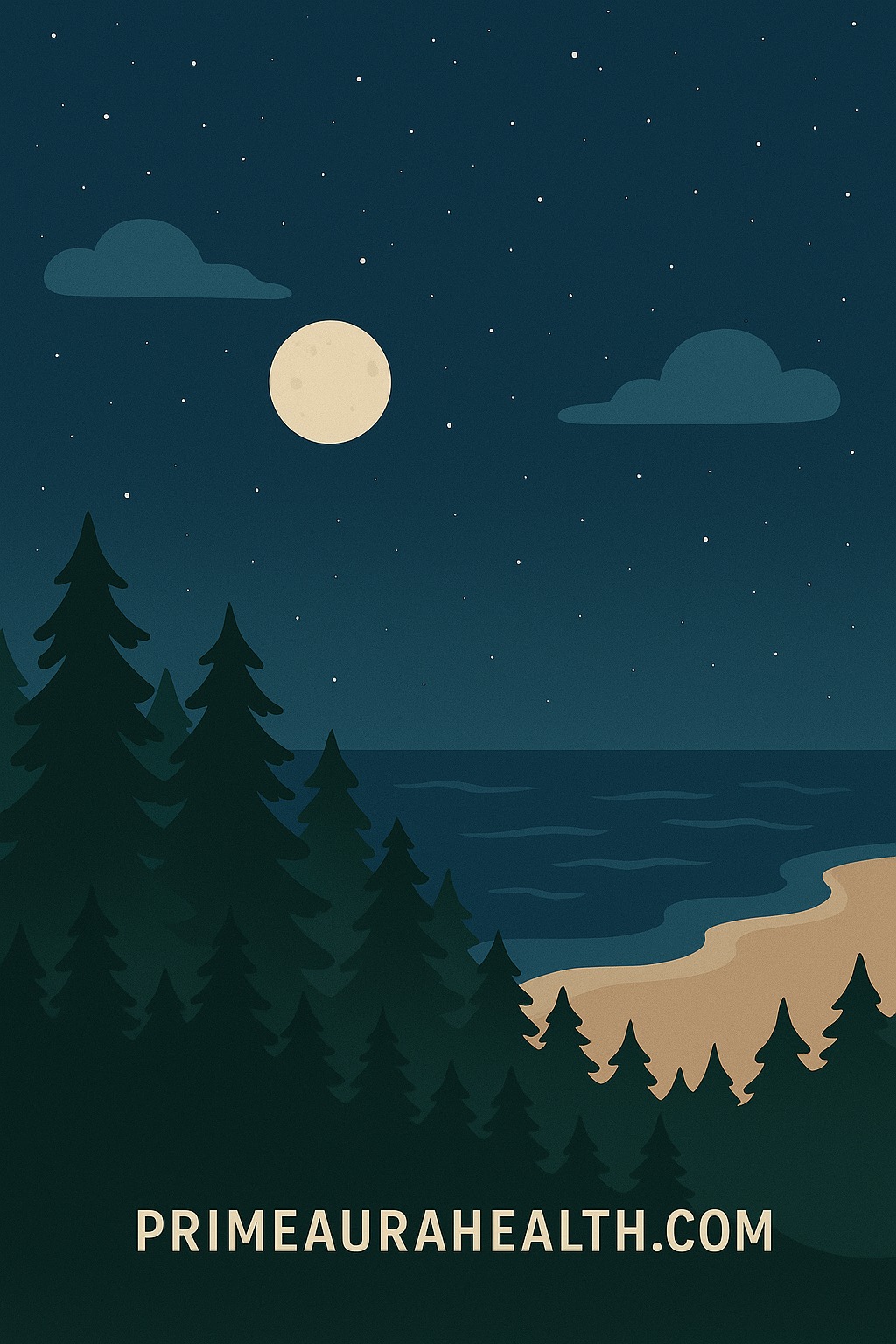Visualization for better sleep Visualization scene with forest, beach, and night sky